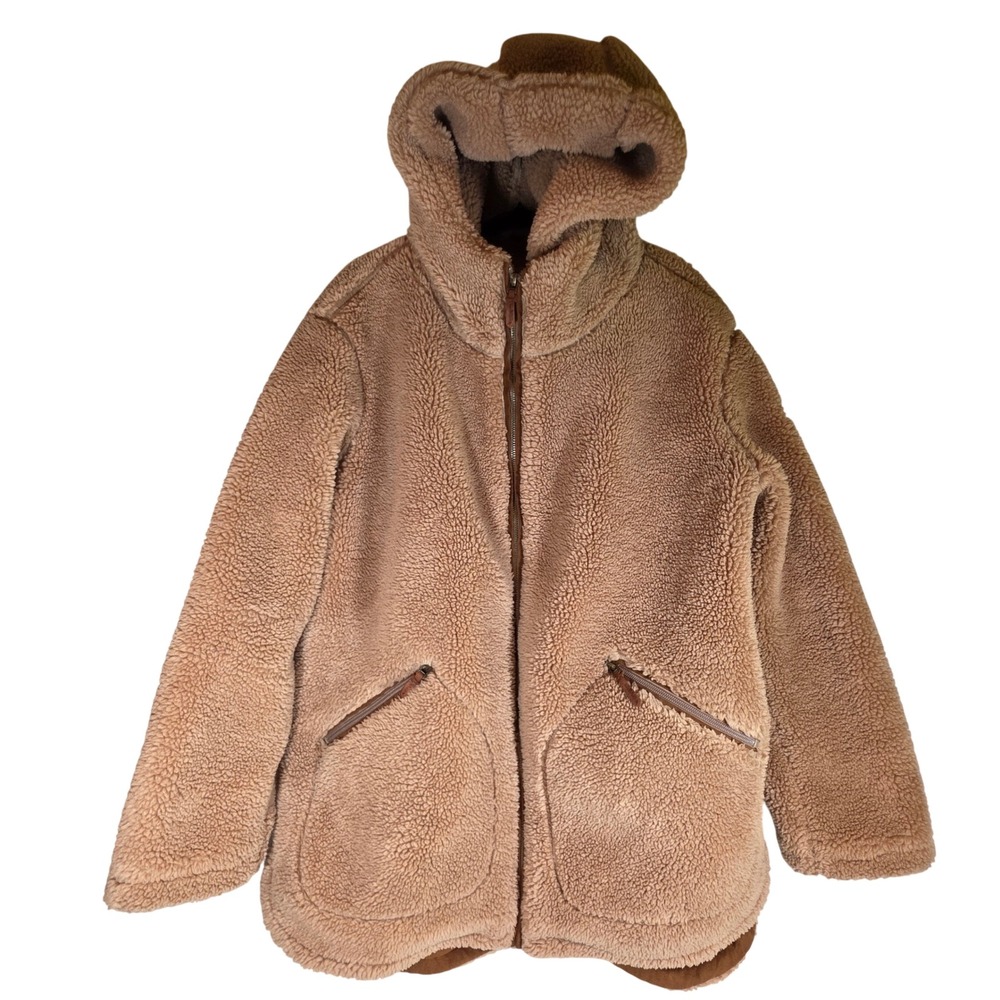 KOOLABURRA BY UGG Womens M Brown Sherpa Teddy Fleece Hooded Zip Jacket